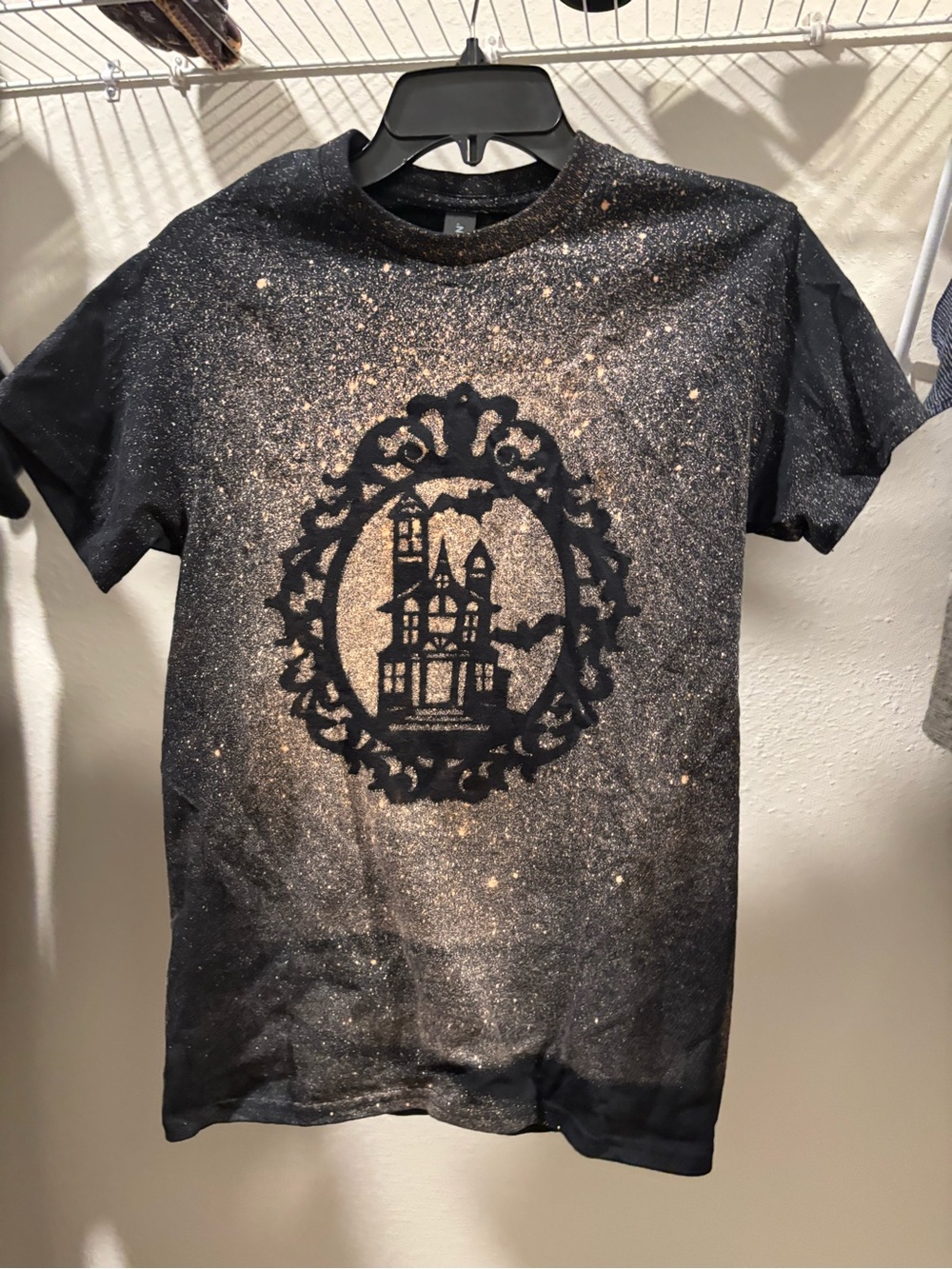 Black and Gold Haunted House Graphic Tee - Halloween